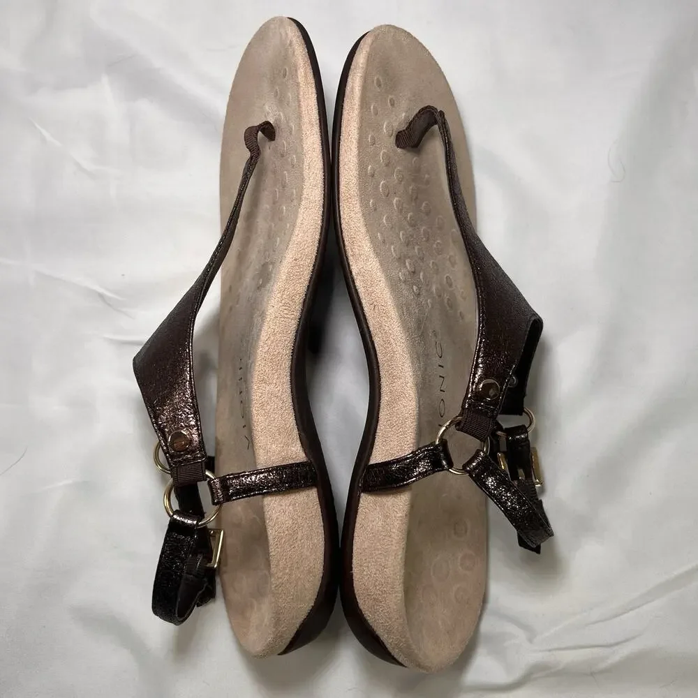 Vionic Kirra Sandals Womens Size 9 Bronze Metallic T-Strap Orthotic Arch Support